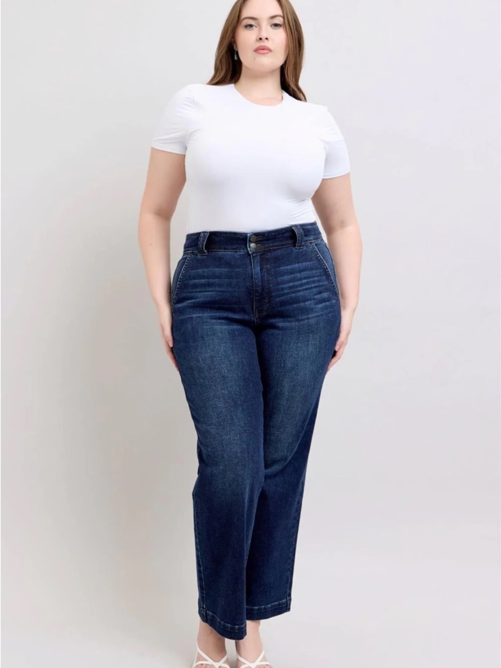 Judy Blue High Waist Double Button Wide Leg Denim Jeans 82642-size 14W *like NEW